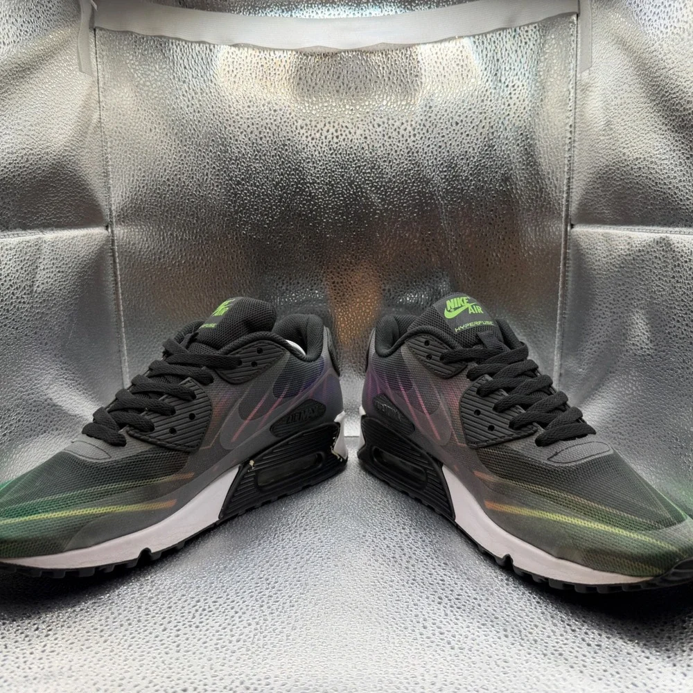 Size 10 Nike Air Max 90 Hyperfuse Sneakers Mens Black Green Excellent 502482-001